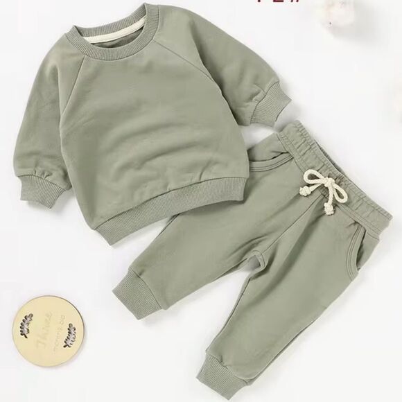 ORGANIC COTTON Kids CREWNECK and Joggers Set Cream - Picture 1 of 1